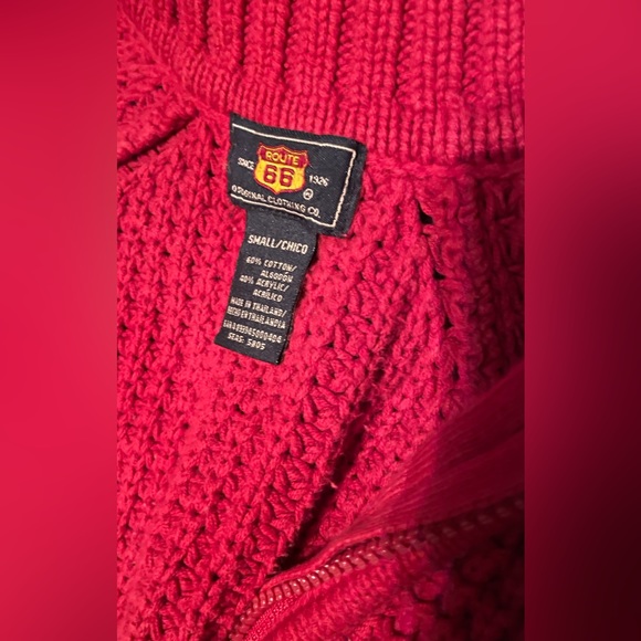 Small Vintage Route 66 Red zip up fold over collar sweater braided cable knot - Picture 2 of 8